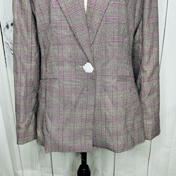 NWT Boston Proper Glen Plaid Single Button Lined Business Blazer Sz 12 Gray Pink - Picture 3 of 11
